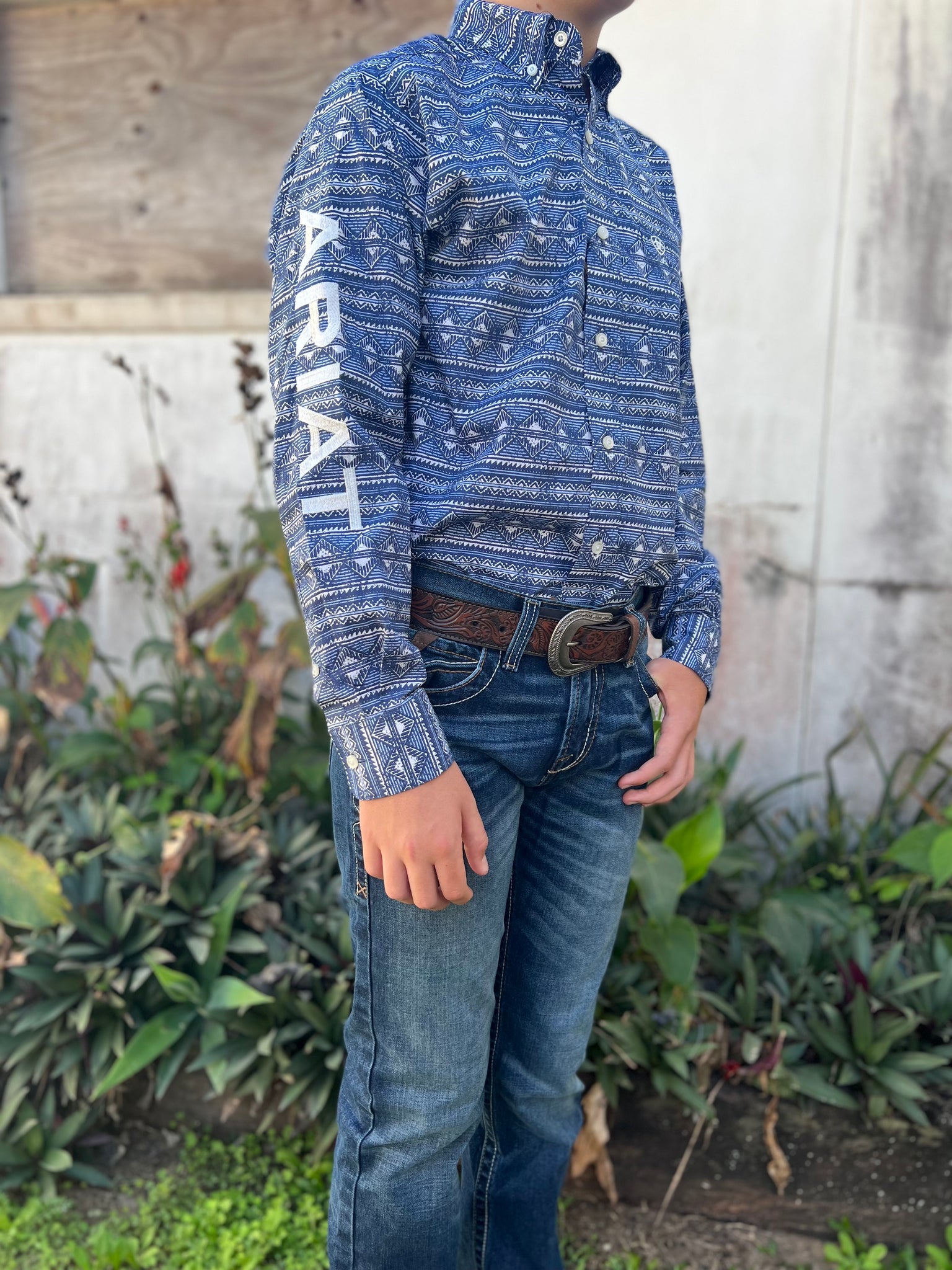 10039695 Ariat Mens Team Justin Classic L/S Shirt Marine Blue