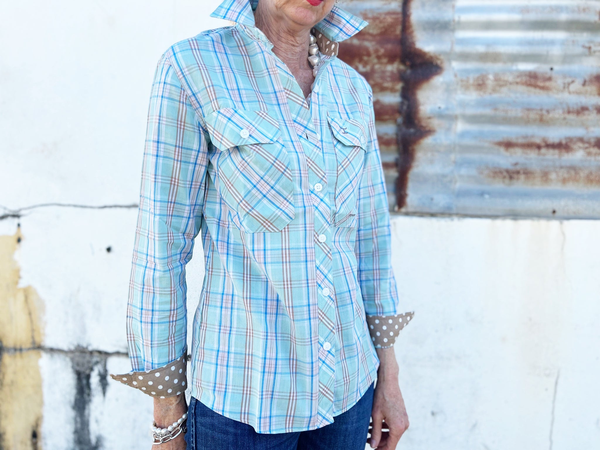WWLS2242 Just Country Ladies Abbey Full Button Print Workshirt Spearmint Plaid