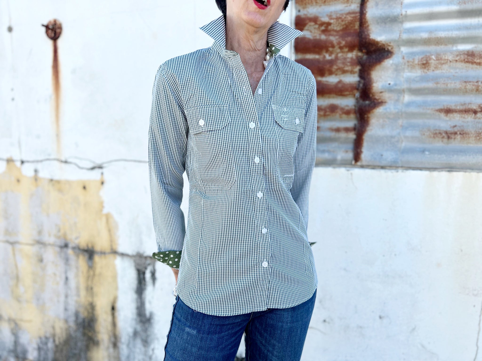 WWLS2250 Just Country Ladies Abbey Full Button Print Workshirt Olive Mini Check