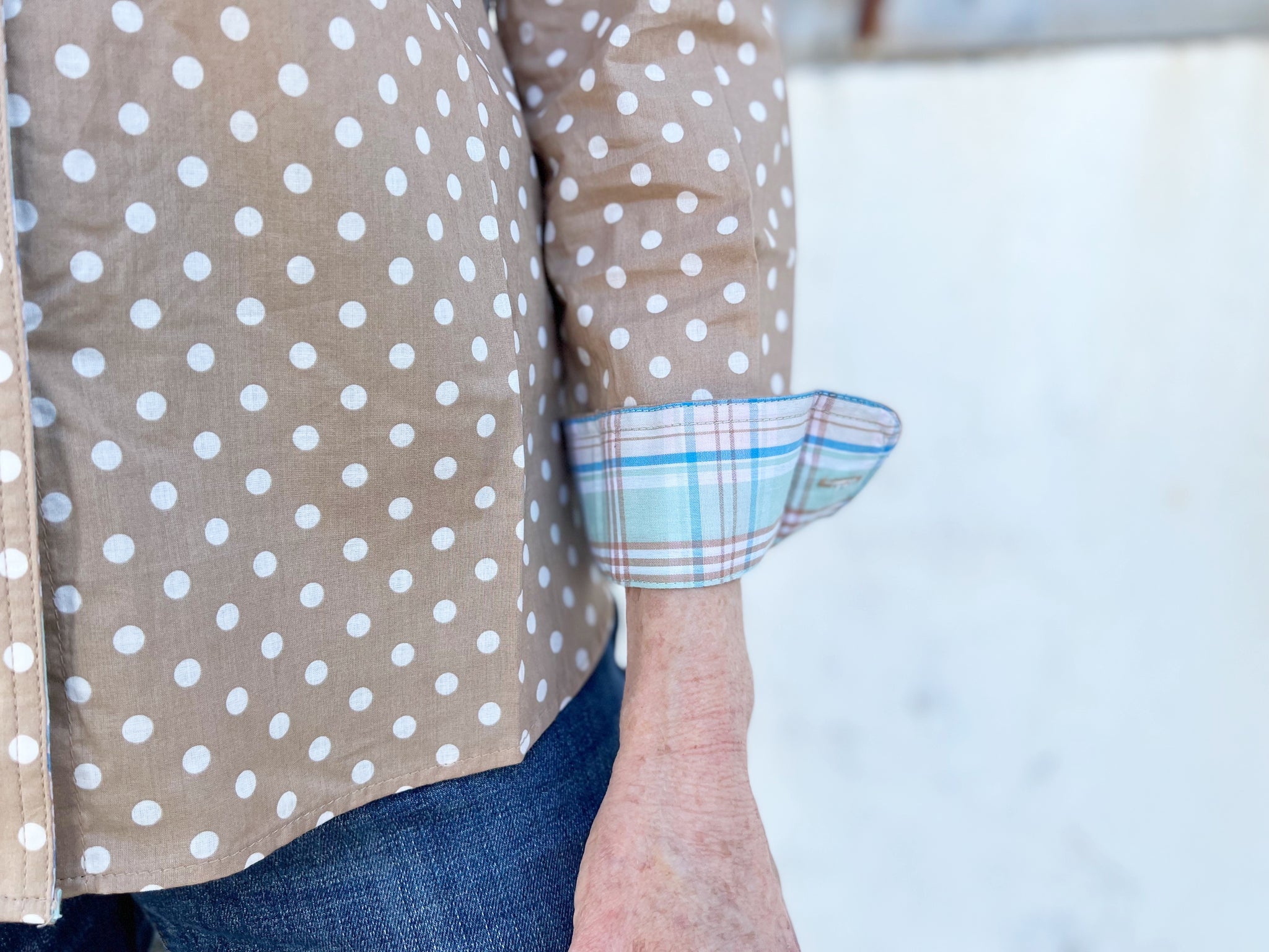 WWLS2243 Just Country Ladies Abbey Full Button Print Workshirt Tan Polka Dots