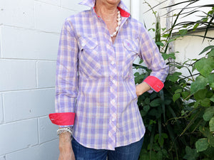 WWLS2231 Just Country Ladies Abbey Full Button Print Workshirt Lavender Plaid
