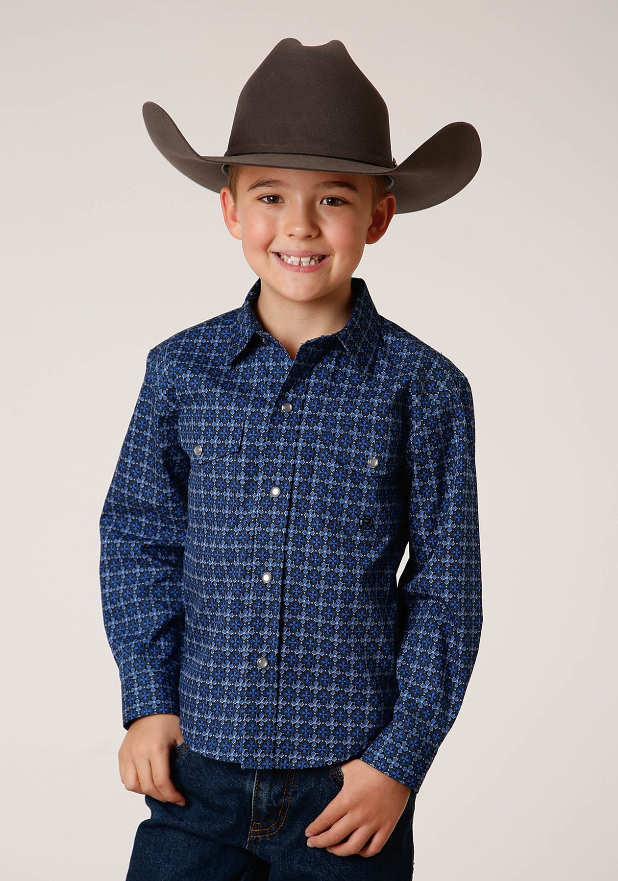 3-30-225-790 Roper Boys Amarillo Collection L/S Shirt Print Blue