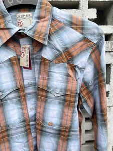 3-01-278-4050 Roper Mens Amarillo Collection LS Shirt Plaid Grey