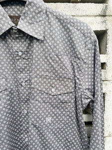 3-01-225-4017 Roper Mens Amarillo Collection LS Shirt Print Grey