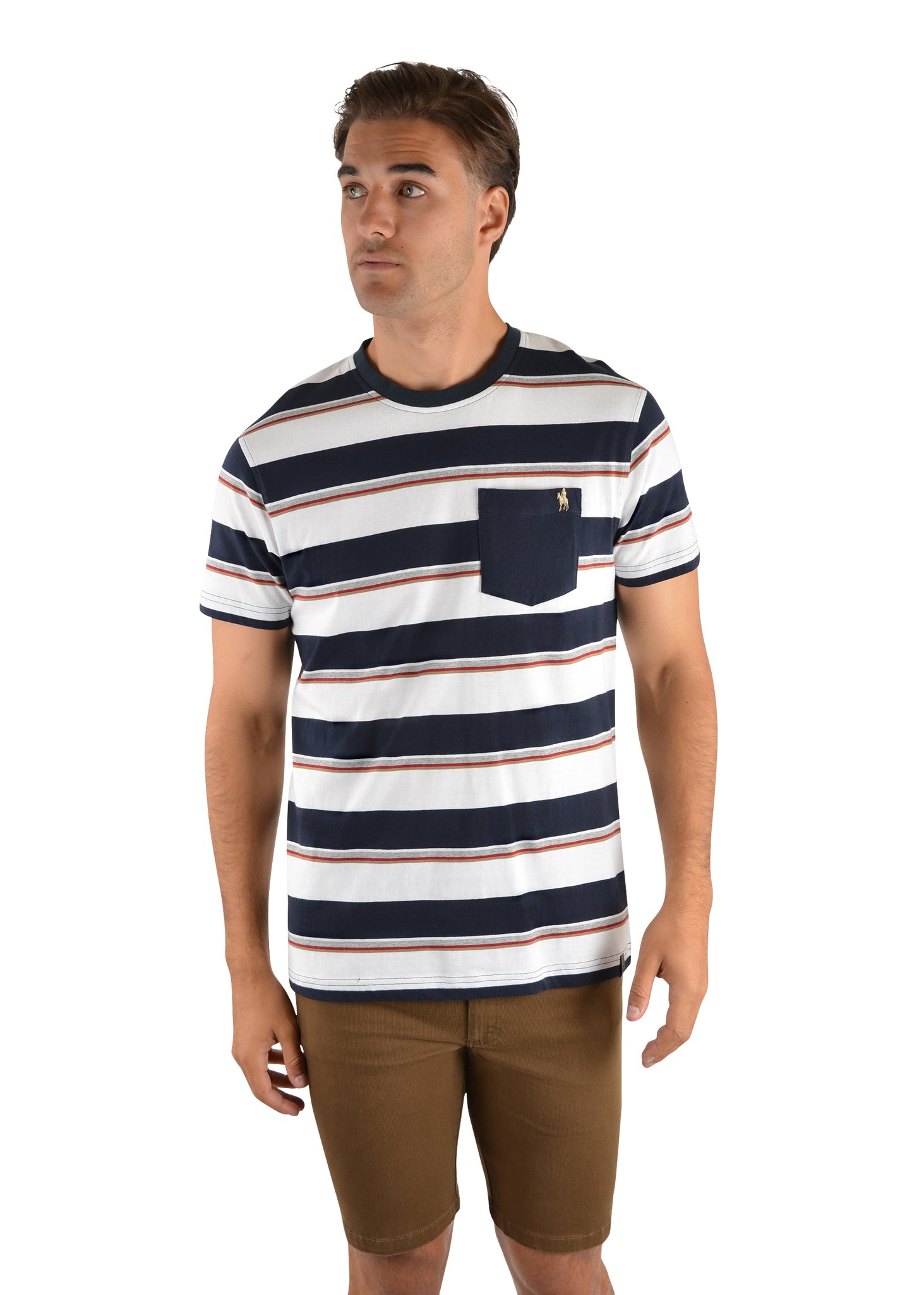 T2S1516104 Thomas Cook Mens Kennedy Stripe 1 Pkt S/S Tee White Navy