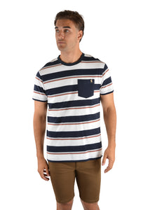 T2S1516104 Thomas Cook Mens Kennedy Stripe 1 Pkt S/S Tee White Navy