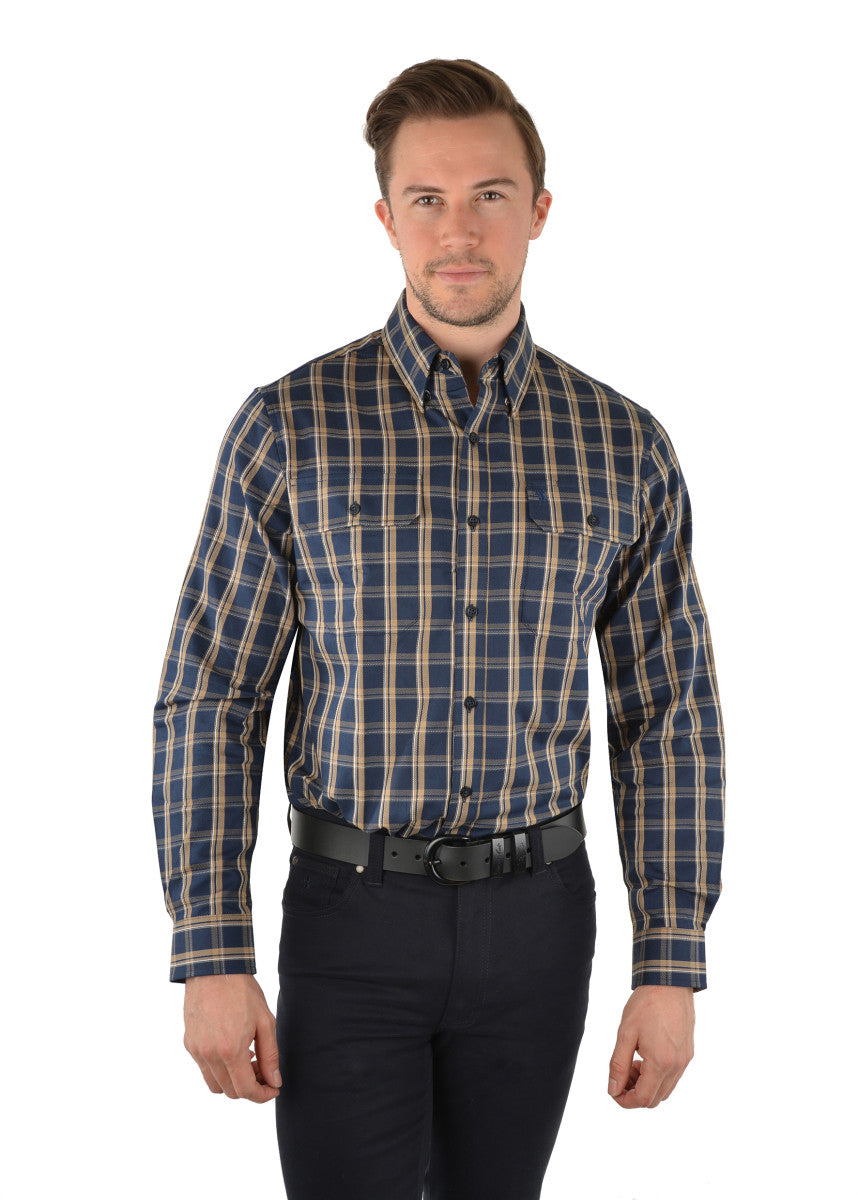 T3W1115037 Thomas Cook Mens Cliff LS Shirt Navy/Tan