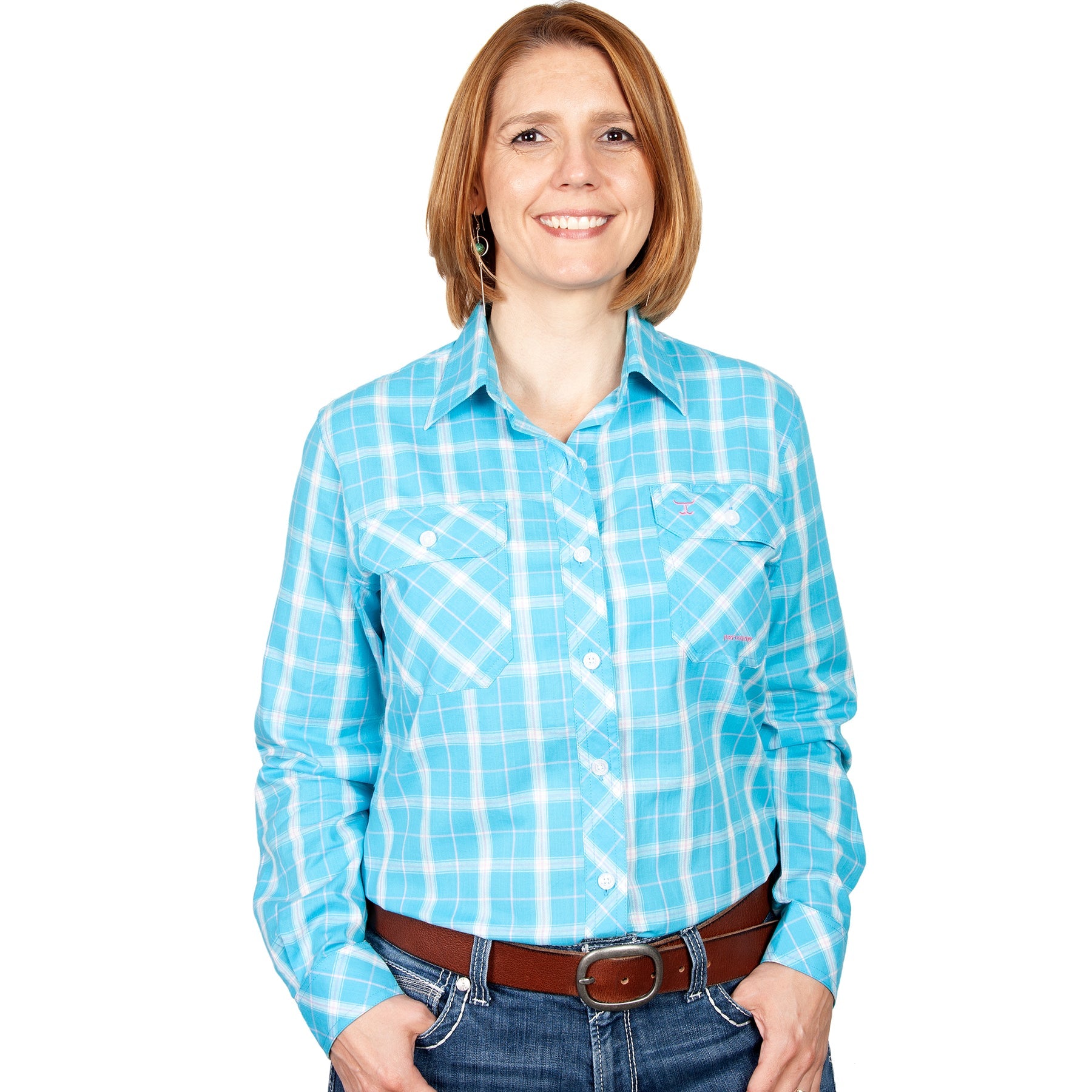 Just Country Abbey Full Button Workshirt Aqua Plaid