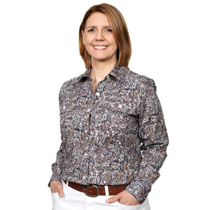 WWLS2206 Just Country Ladies Abbey Full Button Print Workshirt Chocolate Paisley
