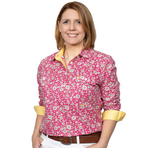 WWLS2214 Just Country Ladies Georgie Half Button Print Workshirt Hot Pink Cottage Garden