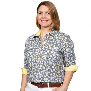 WWLS2221 Just Country Ladies Abbey Full Button Print Workshirt Black/White Daisies