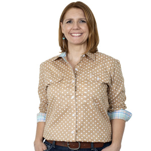 WWLS2243 Just Country Ladies Abbey Full Button Print Workshirt Tan Polka Dots