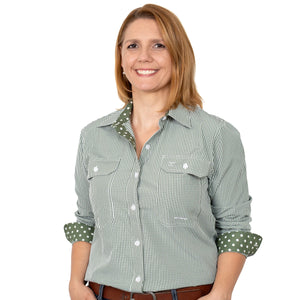 WWLS2250 Just Country Ladies Abbey Full Button Print Workshirt Olive Mini Check
