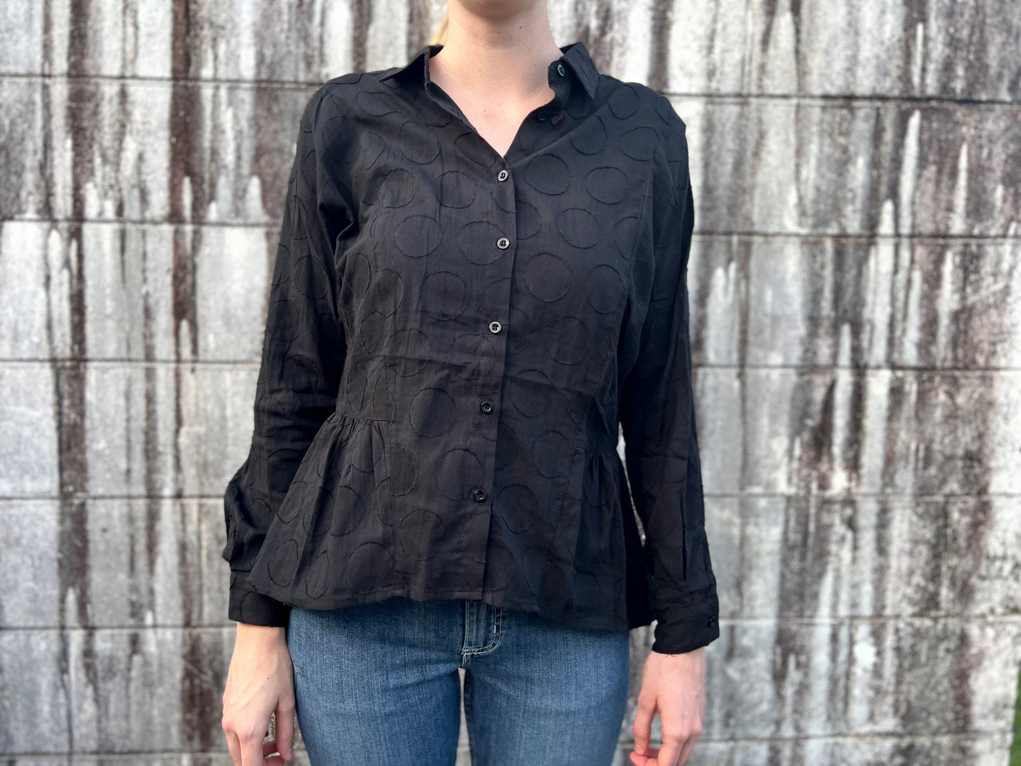 Corfu 100% Cotton Jacquard Shirt Black