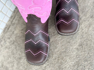 09-119-0912-2937 Roper Big Kids Monterey Angels Boots Chocolate/Pink Leather