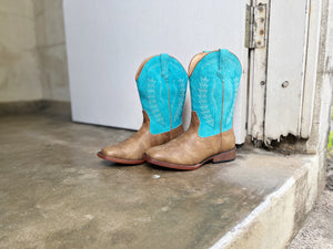09-018-1900-2924 Roper Kids Billy Tan/Turquoise Boots