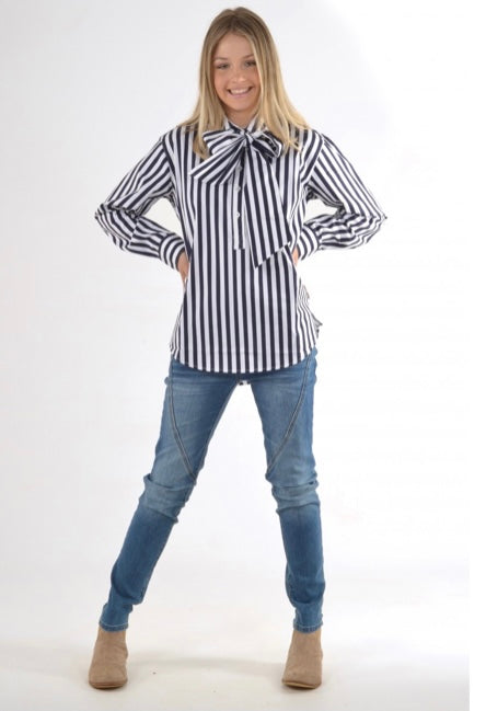 W03D-TIE Bullrush Tie Stripe Shirt Navy