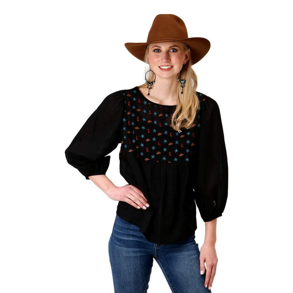 03-050-0565-6102 Roper Ladies Five Star Collection LS Blouse Solid Black