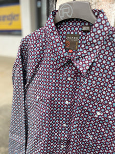 3-01-225-0176 Roper Mens Amarillo Collection LS Shirt Print Wine