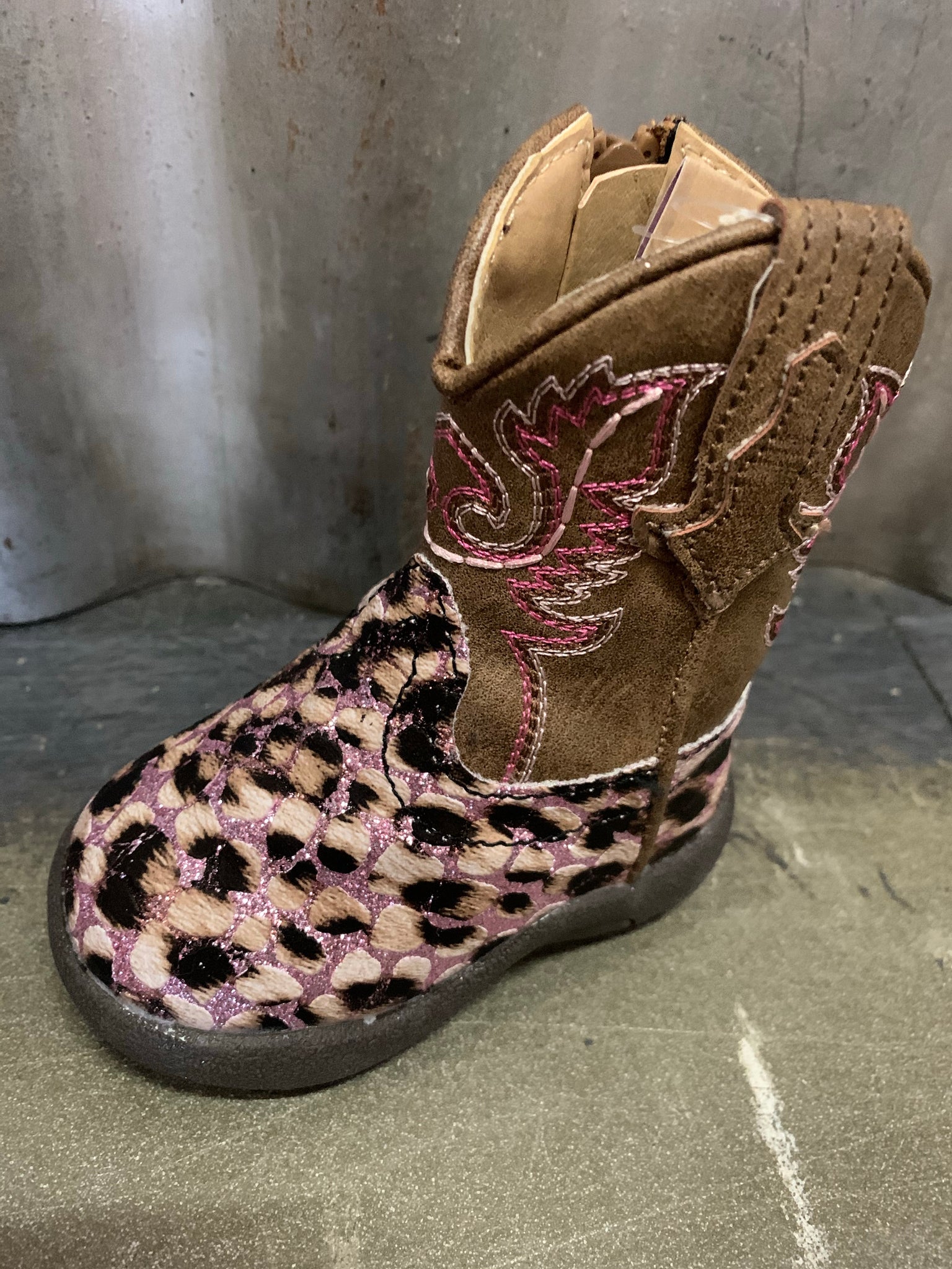 09-016-1901-2565 Infant Cowbaby Leopard Pink Glitter Boots