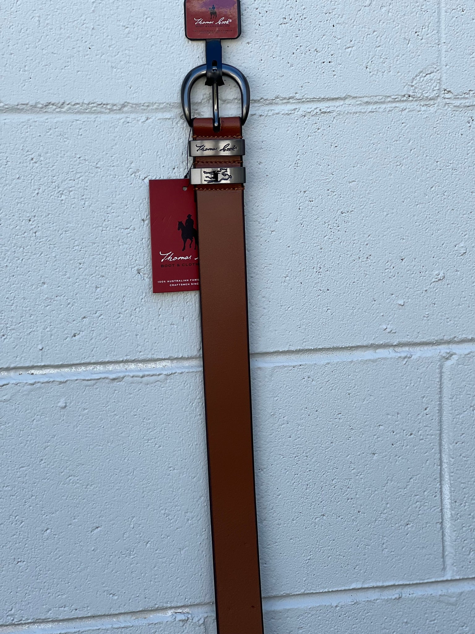 TCP1942BEL Thomas Cook Gunmetal Twin Keeper Belt Tan