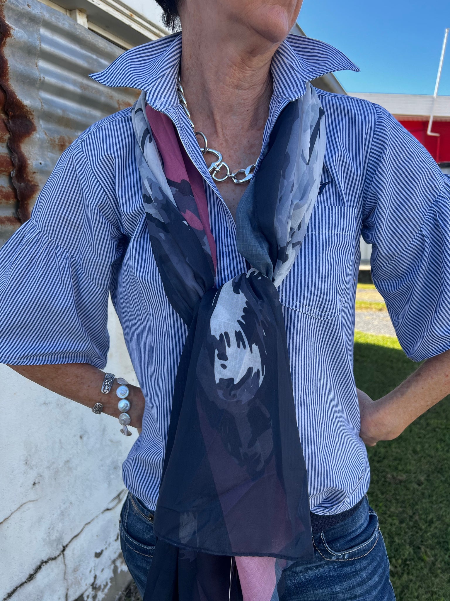 T2W2900SCF Thomas Cook Lightweight Print Scarf Navy/Pink