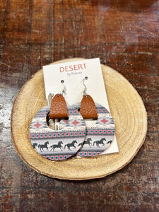 KJD569 The Design Edge Aztec Horse Leather Drop Earrings