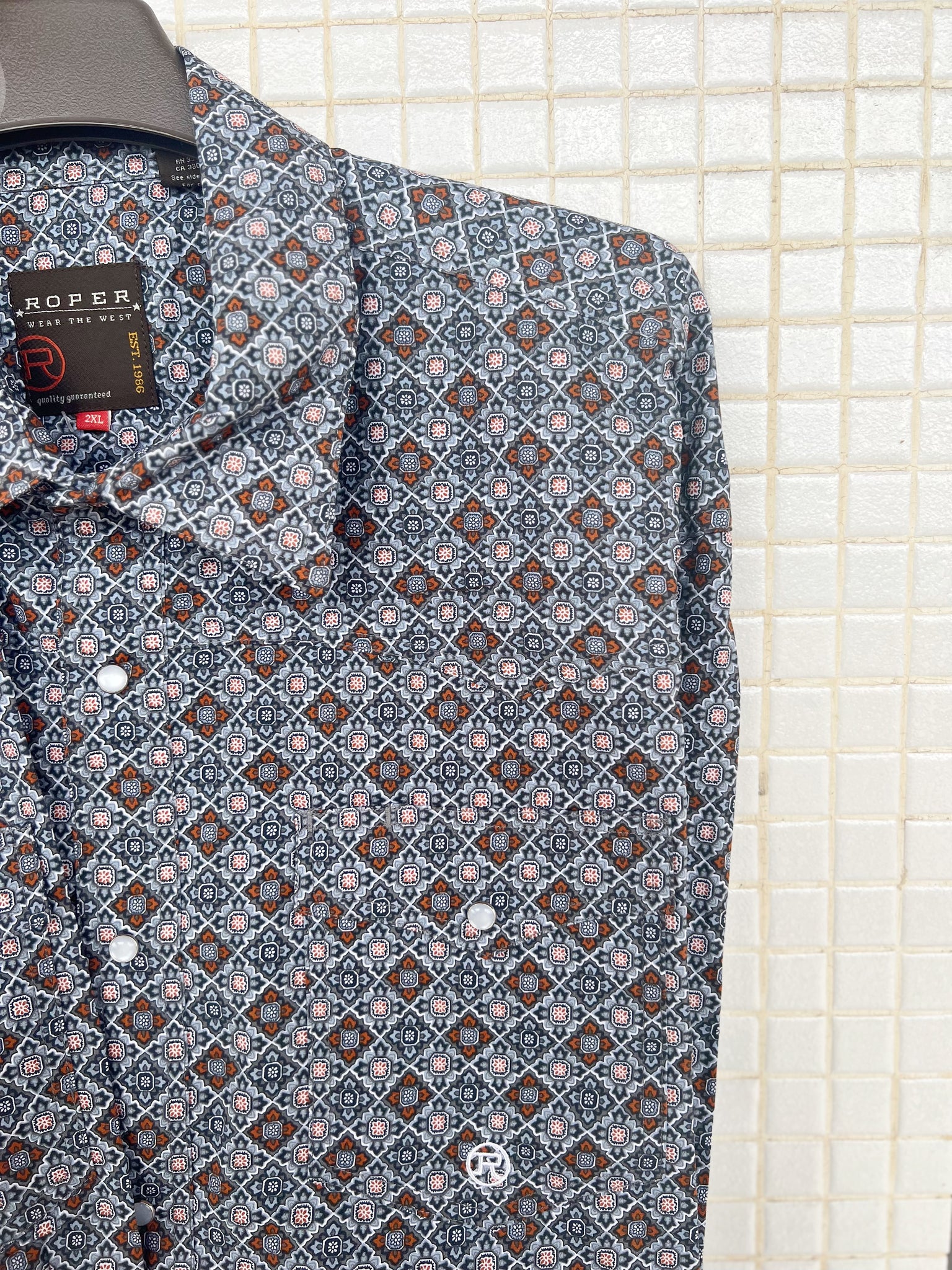 3-01-225-2019 Roper Mens Amarillo Collection LS Shirt Print Grey