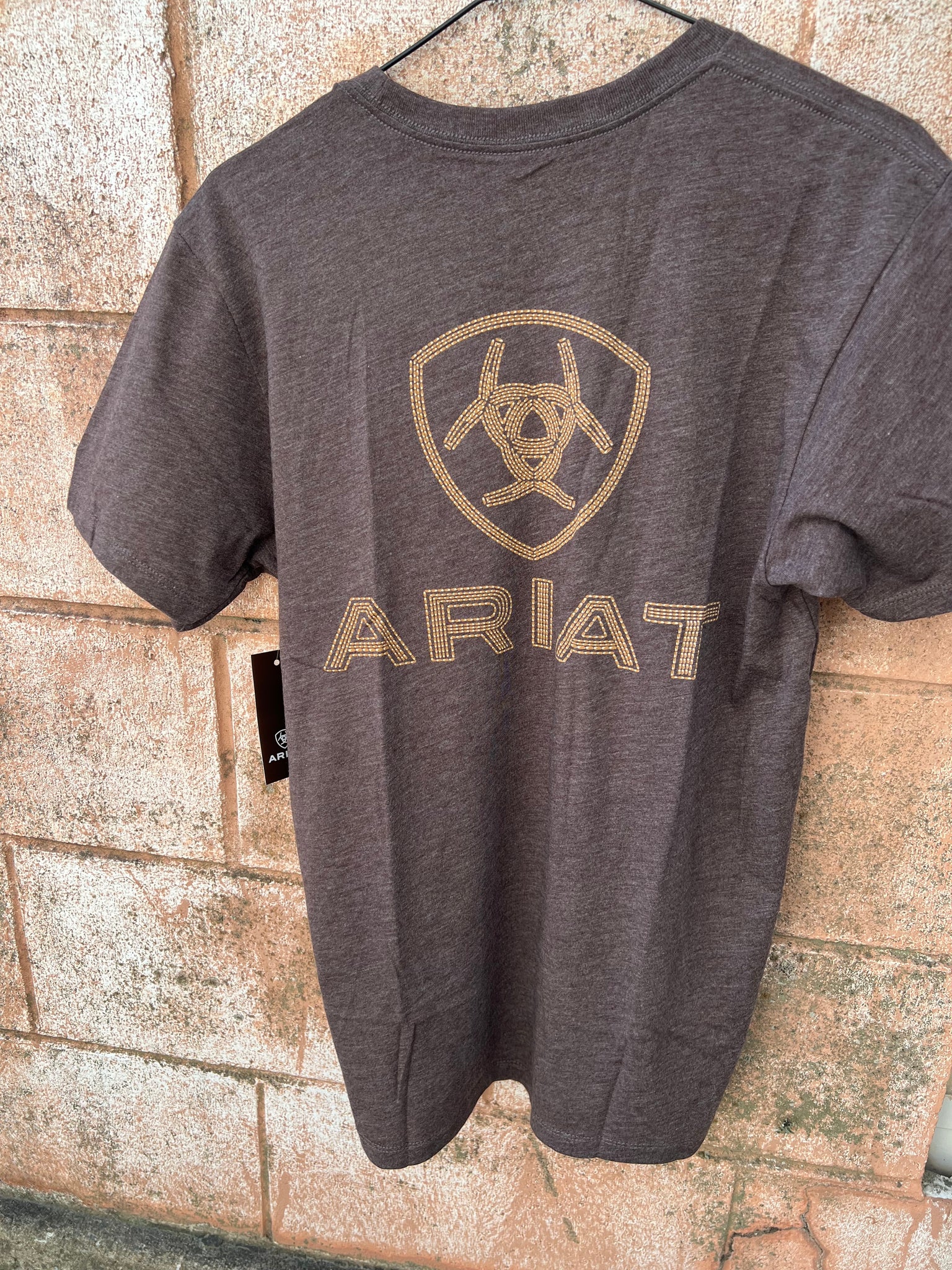 10045288 Ariat Mens Shield Stitch S/S Tee Brown Heather