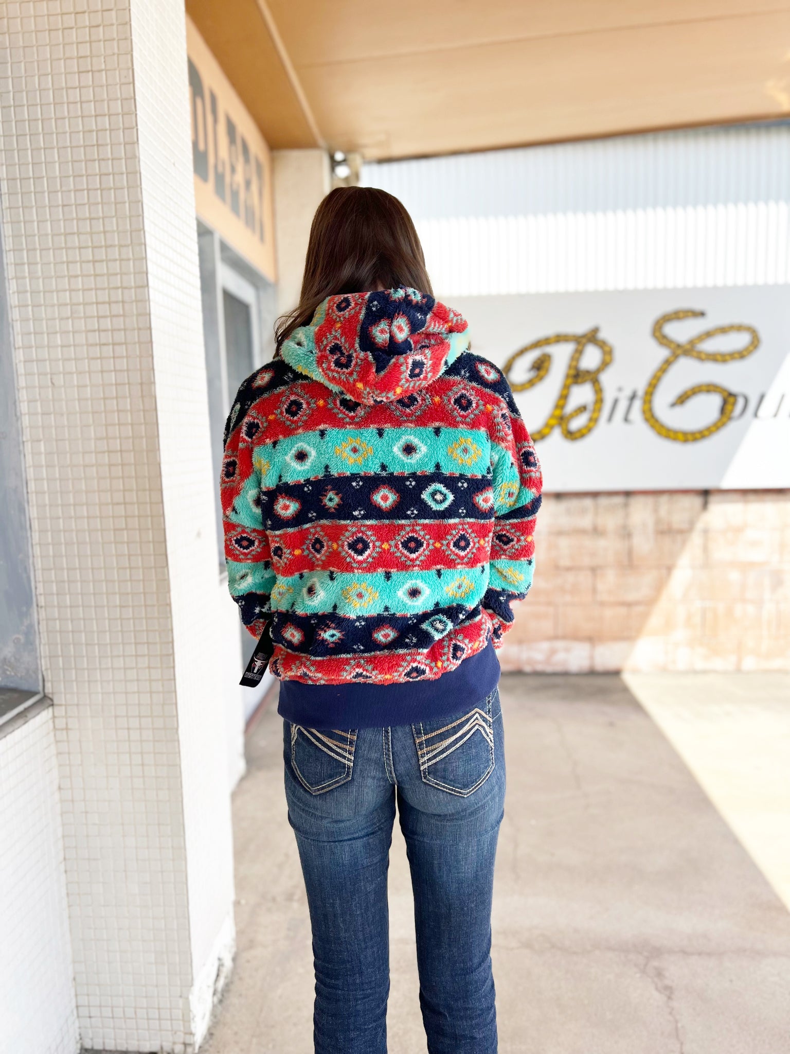 P3W2551717 Pure Western Ladies Cailan Zip Up Hoodie Navy Multi