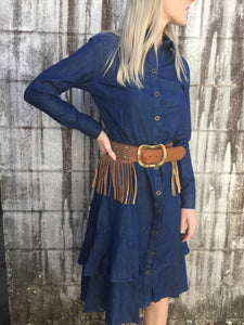 8818790 Roper Ladies 2 1/16" Leather/Suede Fringe Cognac Belt