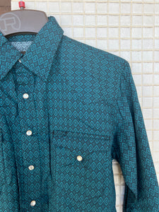 03-001-0064-1011 Roper Mens West Made Collection LS Shirt Print Green