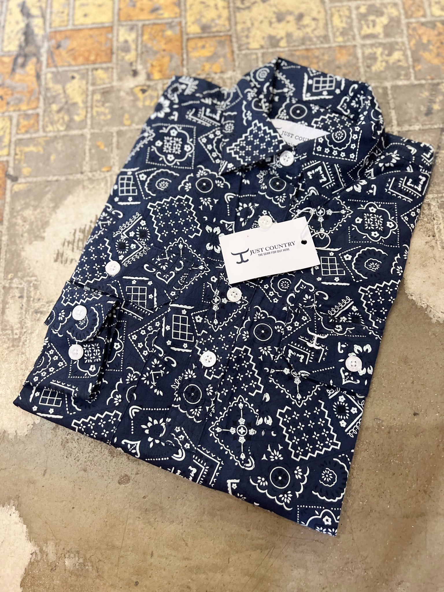 WWLS2252 Just Country Ladies Georgie Half Button Print Workshirt Navy Bandana