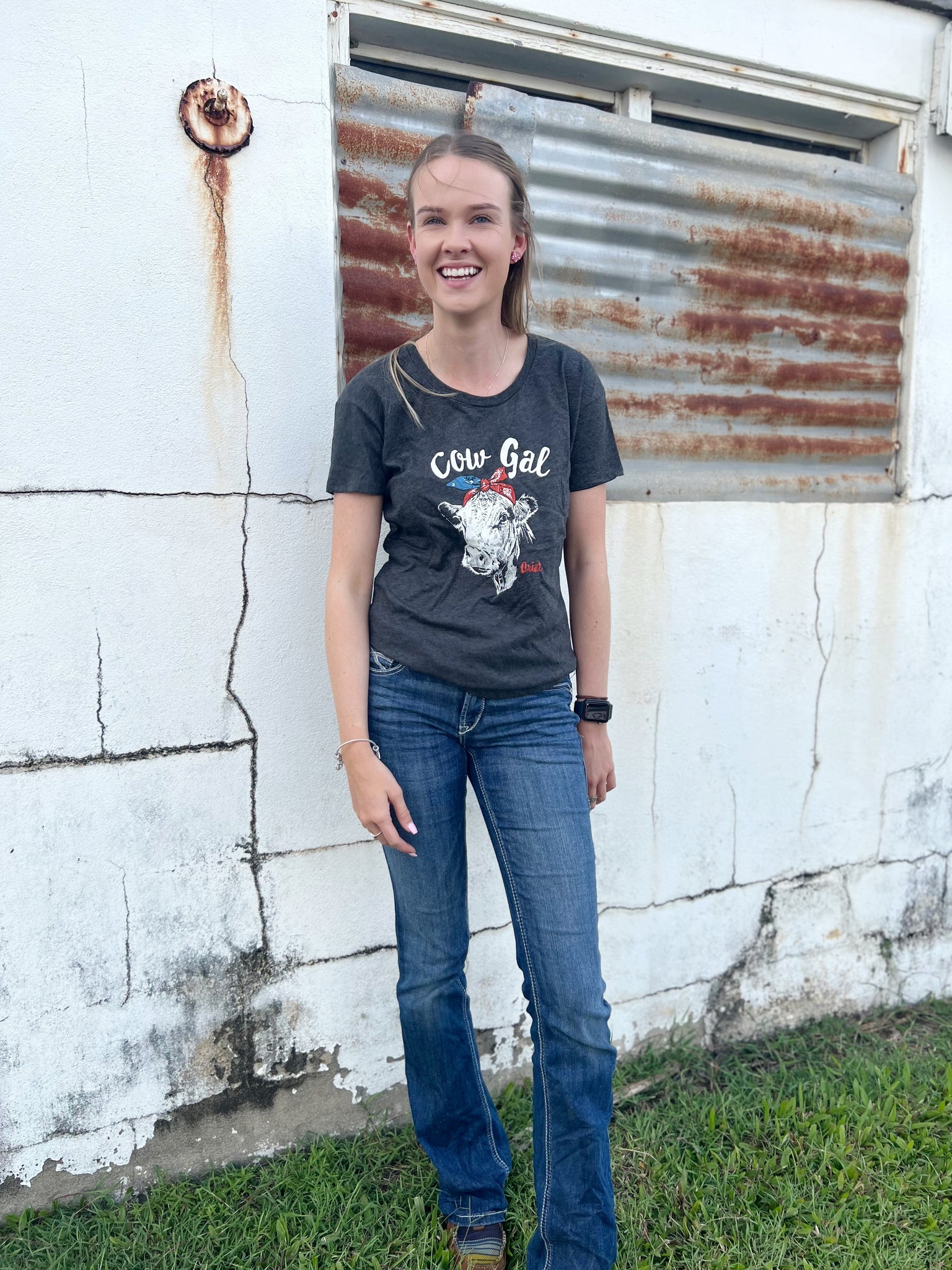 10042716 Ariat Ladies Cow Gal Skull Tee Charcoal Heather