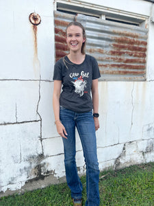 10042716 Ariat Ladies Cow Gal Skull Tee Charcoal Heather