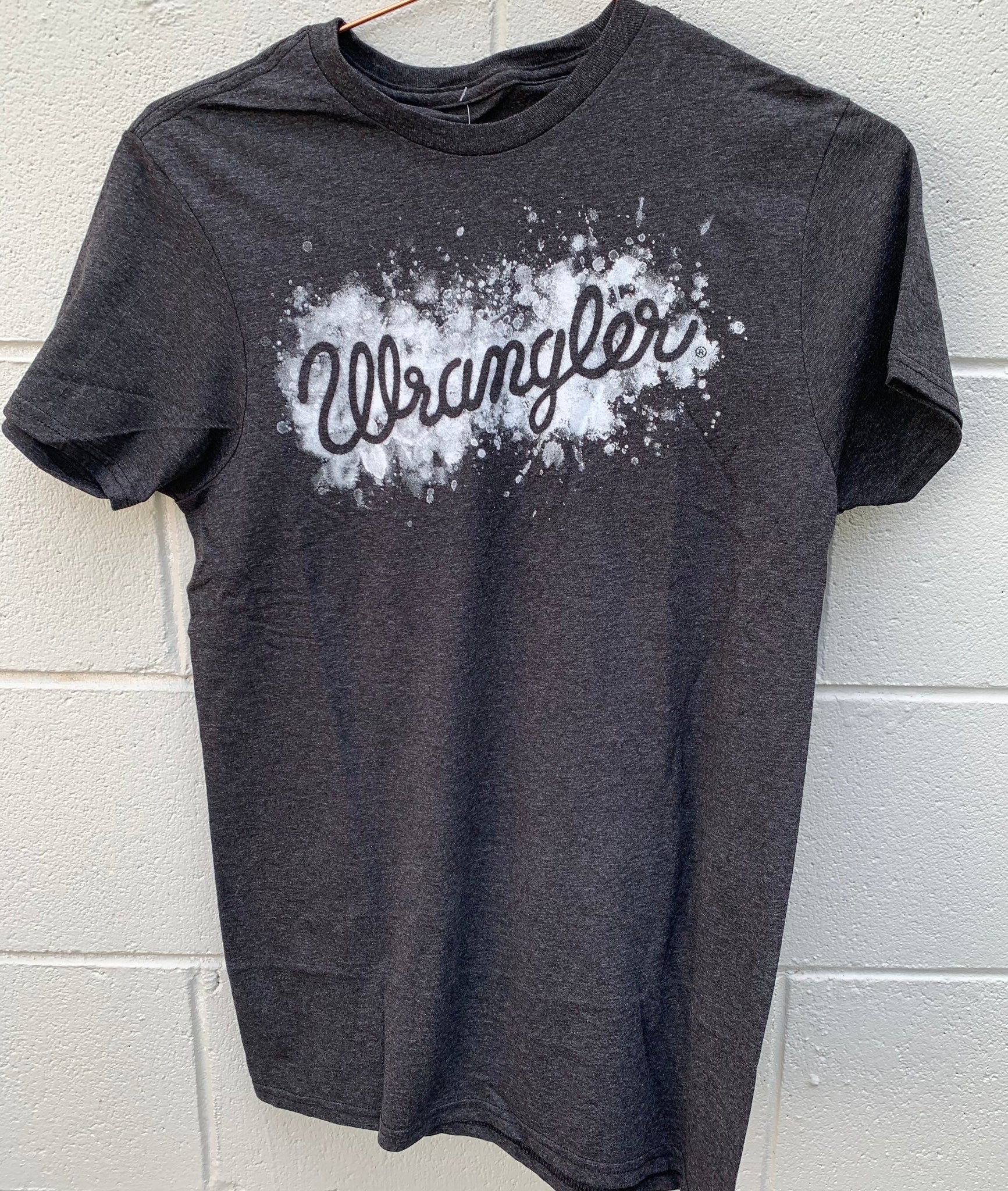 MQ6161K Wrangler Mens Splatter Logo Short Sleeve Tee Black Heather