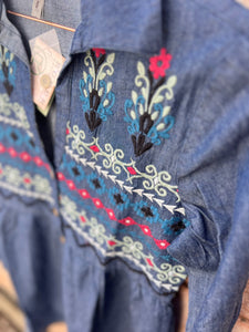 03-050-0565-7067 Roper Ladies Studio West Collection LS Tunic Solid Blue