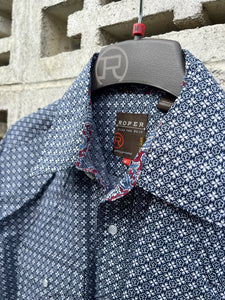 3-01-225-4011 Roper Mens Amarillo Collection L/S Shirt Print Blue
