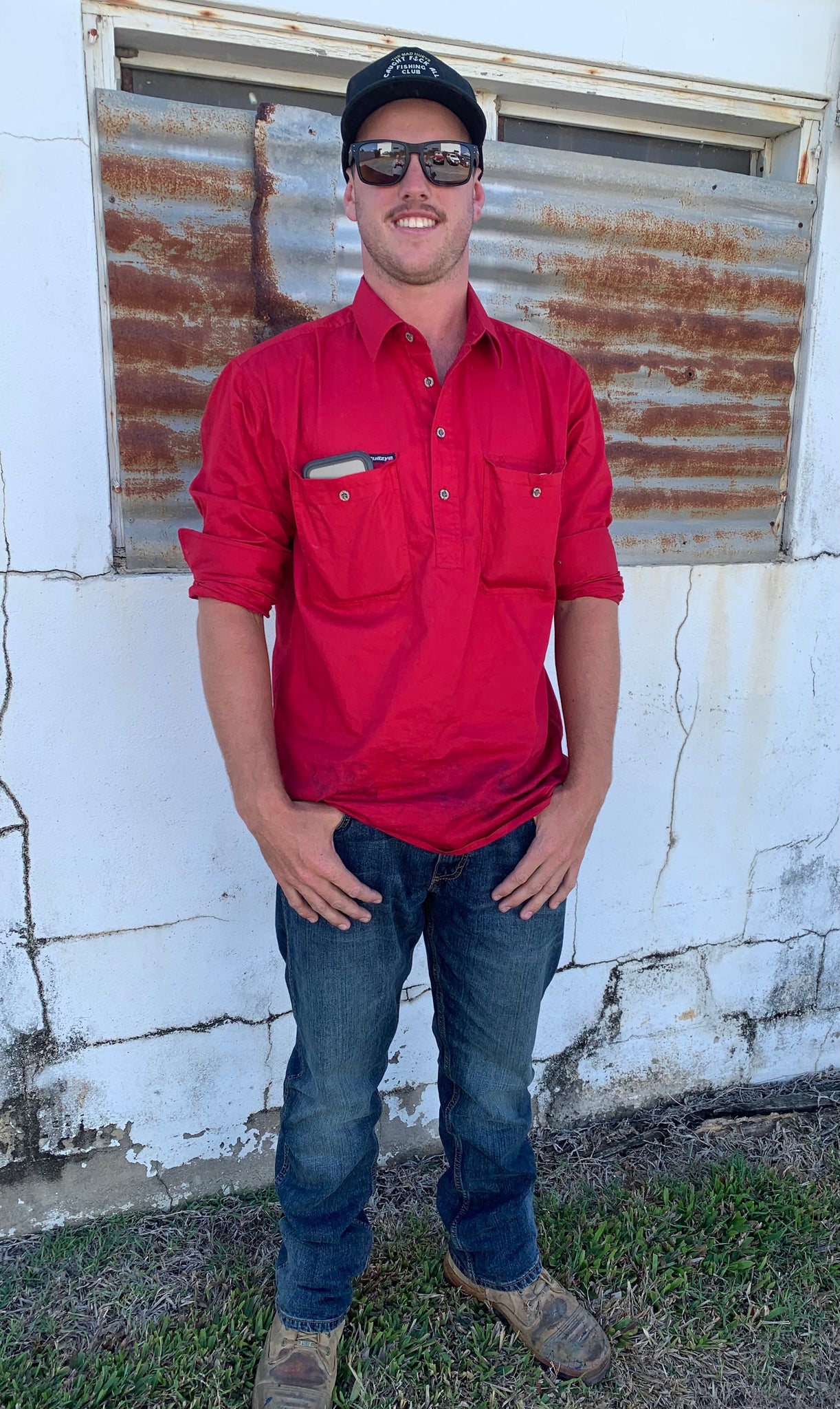 B1S1101120 Bullzye Mens Half Placket Work Shirt Red