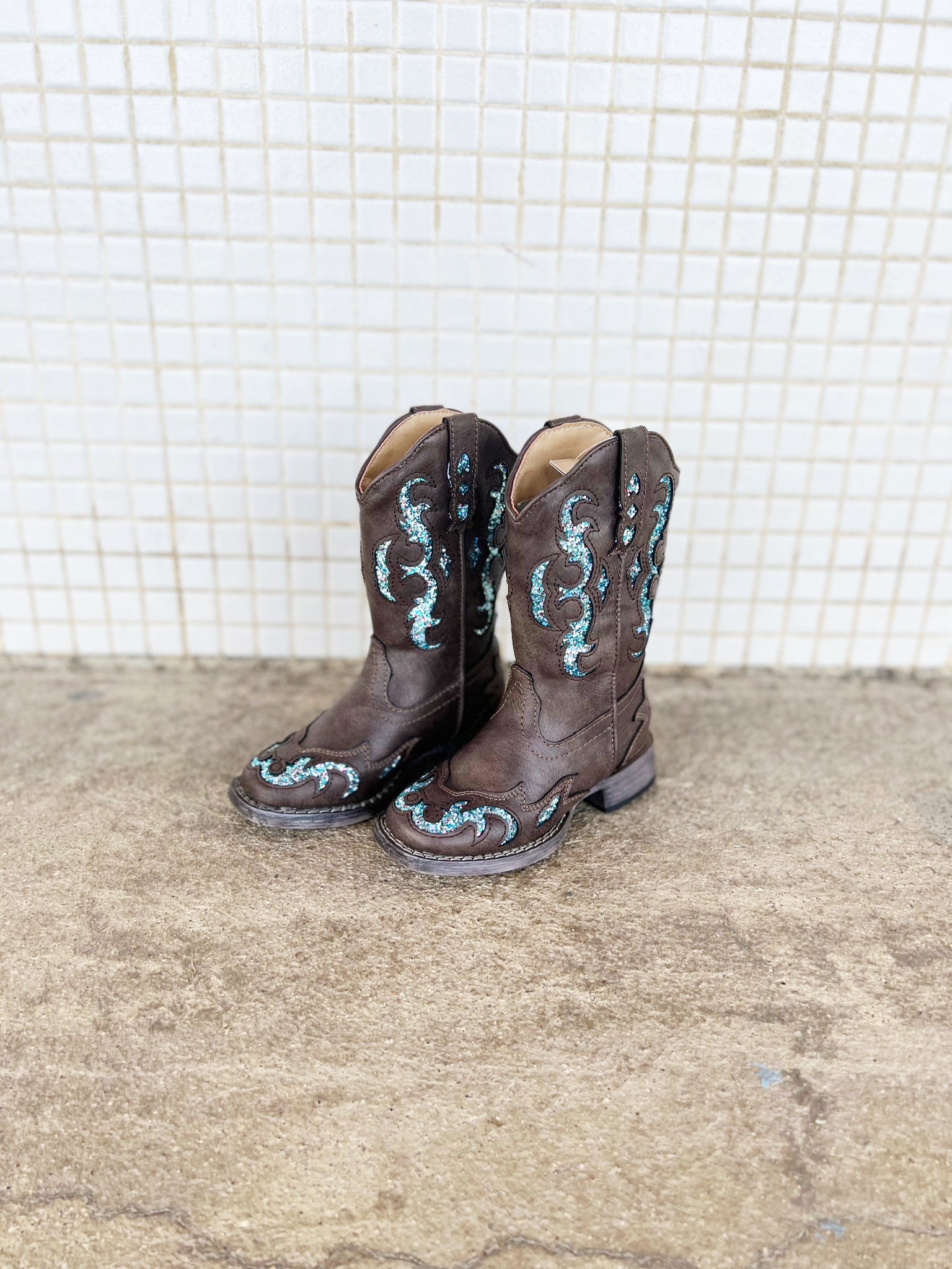 09-018-1903-2927 Roper Little Kids Glitter Gypsy Brown/Blue Glitter Boots
