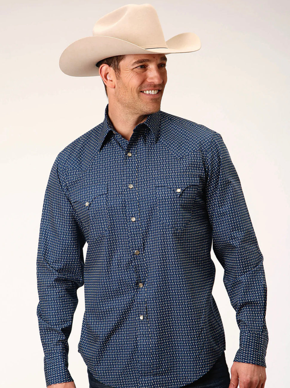 03-001-0064-0778 Roper Mens West Made Collection L/S Shirt Print Blue