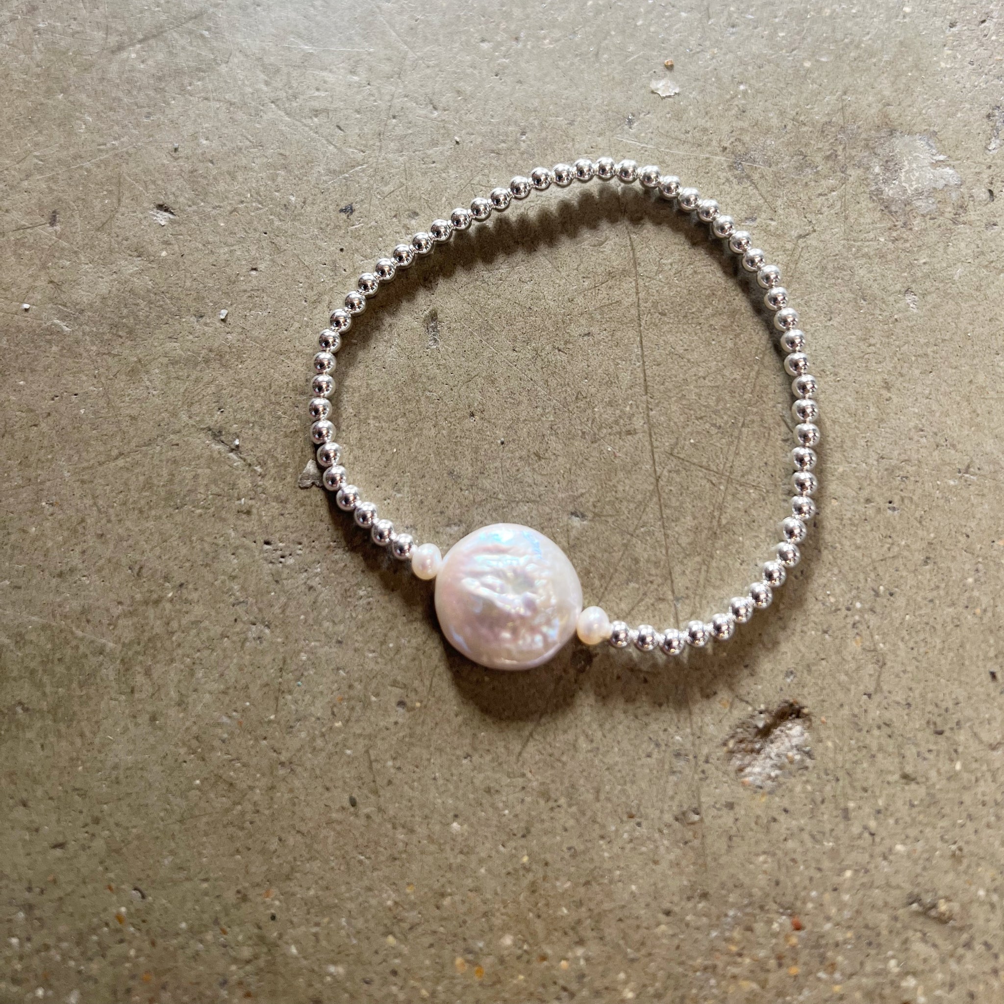 White Silver  Grey Small Coin Pearl Bracelet