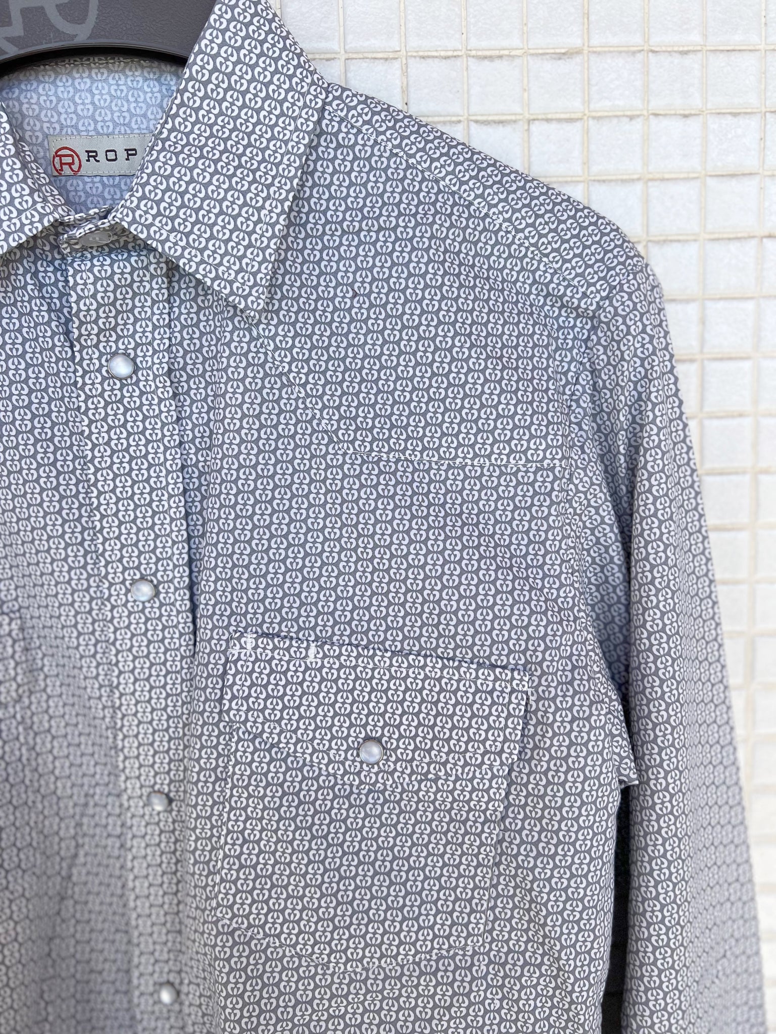 1-01-019-101 Roper Mens Karman Classic Collection LS Shirt Print Grey