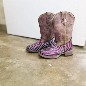 09-018-1903-3705 Roper Kids Metallic Zebra Purple Metallic/Brown Boots