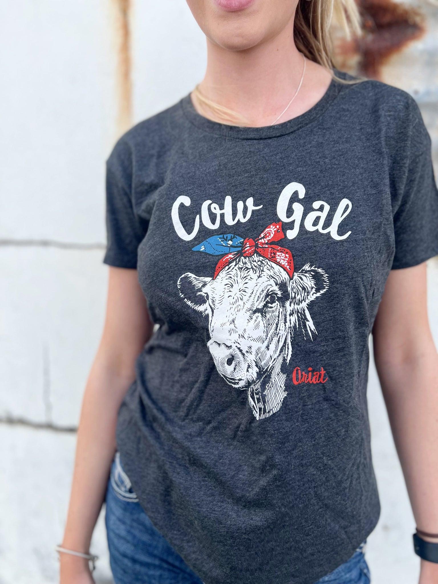10042716 Ariat Ladies Cow Gal Skull Tee Charcoal Heather