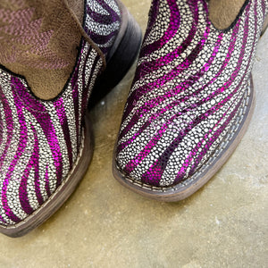 09-018-1903-3705 Roper Kids Metallic Zebra Purple Metallic/Brown Boots