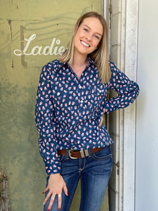 WWLS2034 WOMENS GEORGIE HALF BUTTON PRINT WORKSHIRT JUST COUNTRY