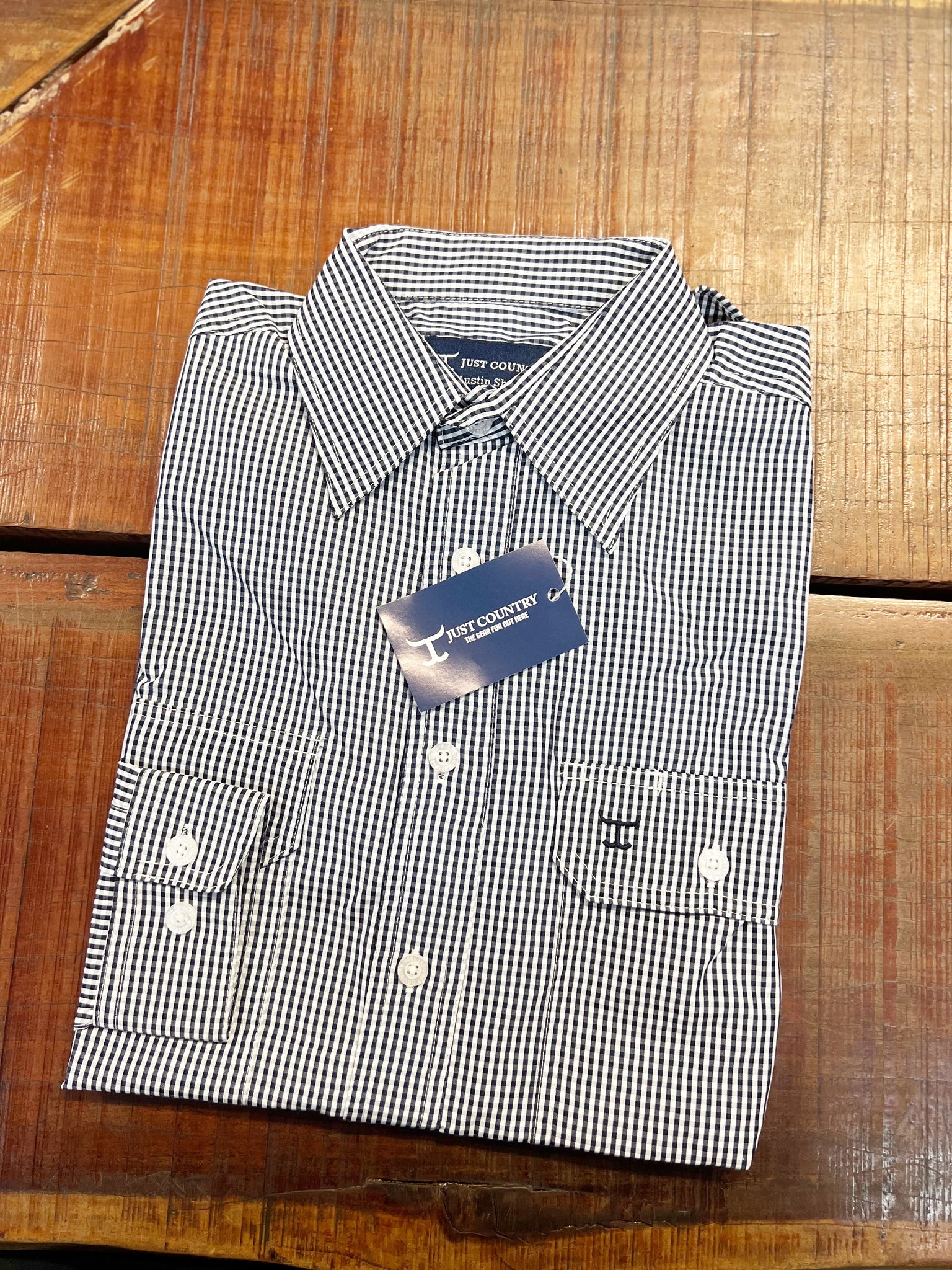 MWLS2306 Just Country Mens Austin Full Button Print Workshirt Navy/White Mini Check