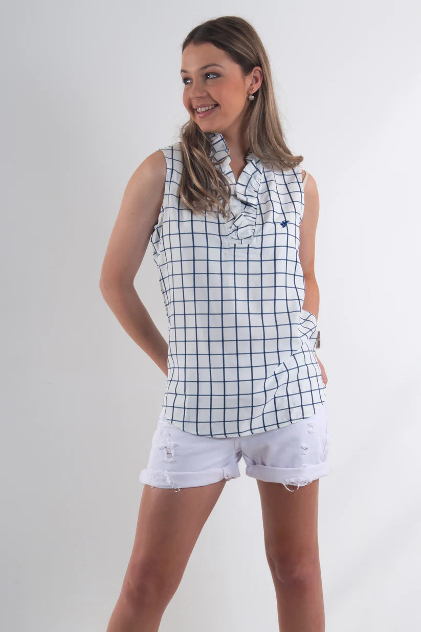 M03WSL-RUF22 Bullrush Meghan Ruffle  Shirt White & Navy