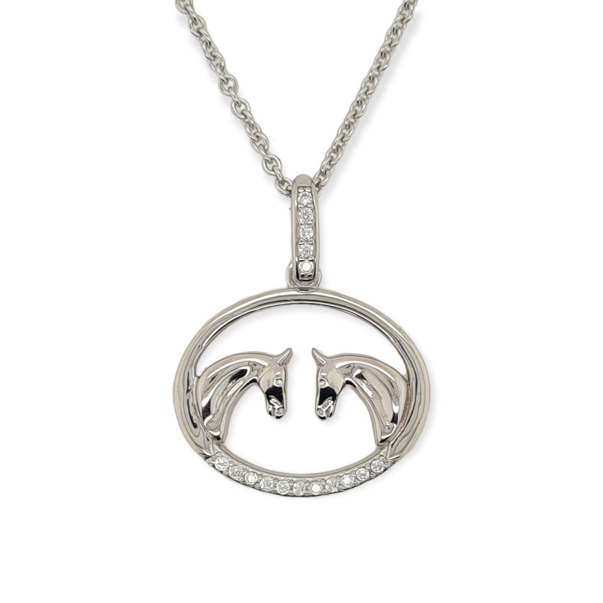 PB0773 Mountain Creek Jewellery Necklace Pendant S/S & CZ Set 2 Horses